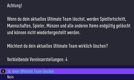 FIFA 21 Ultimate Team: Mannschaft zurücksetzen