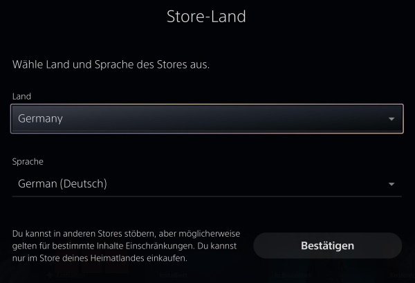 PlayStation Store Land ändern