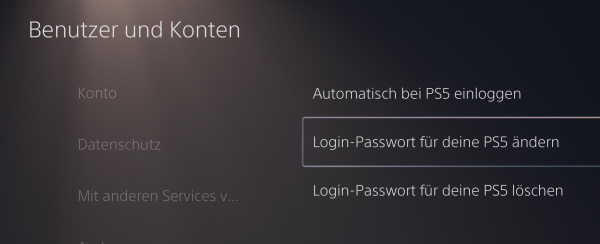 PS5 Benutzer Passwort erstellen