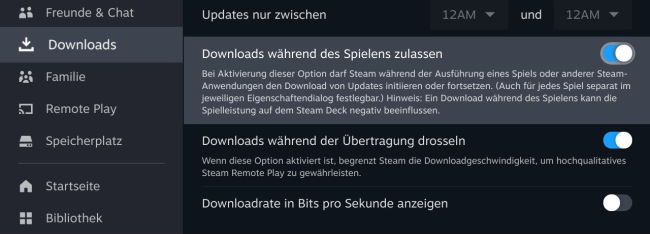 Steam Deck Downloads im Standby