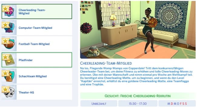 Sims 4 Cheerleader werden