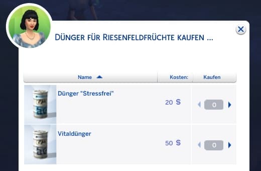 Dünger kaufen in Sims 4