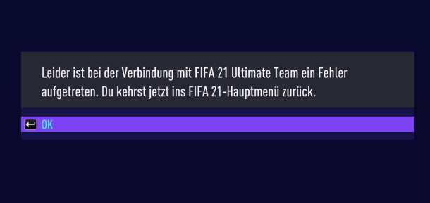 Leider ist bei der Verbindung mit FIFA 23 Ultimate Team ein Fehler aufgetreten