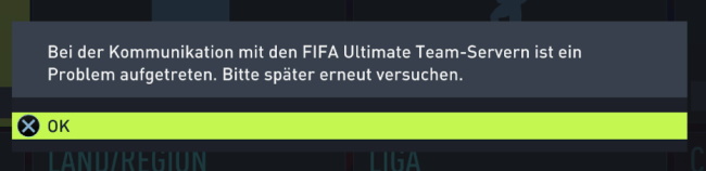 Bei der Kommunikation mit den FIFA Ultimate Team Servern ist ein Problem aufgetreten